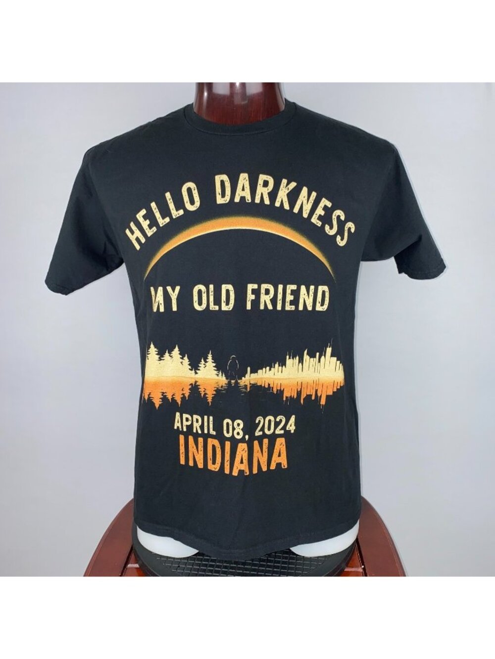 Hello Darkness My Old Friend 2024 Indiana Total Solar Eclipse T-Shirt Tee Size L
